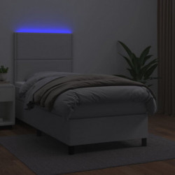 Boxspringbett mit Matratze & LED Weiß 80x200 cm Kunstleder