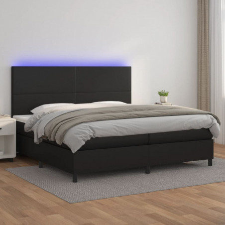 Boxspringbett mit Matratze & LED Schwarz 200x200 cm Kunstleder