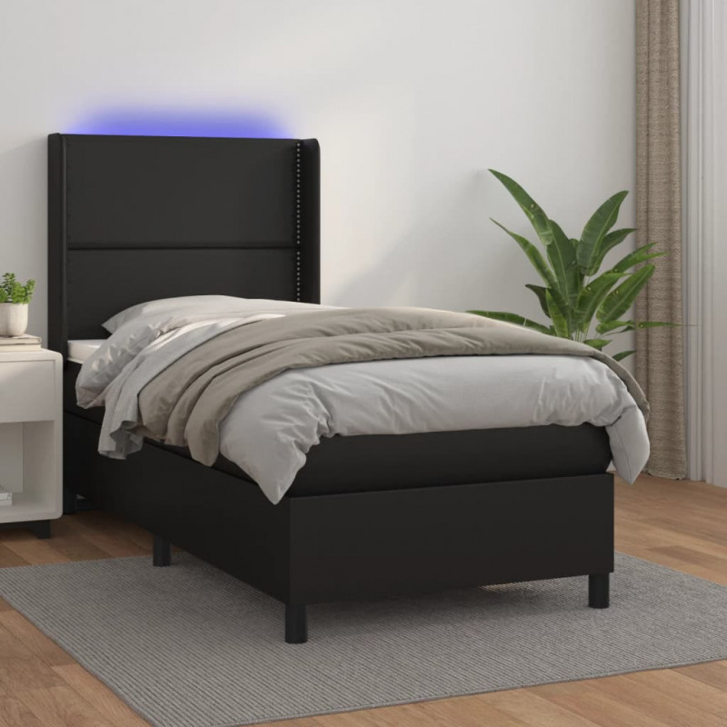 Boxspringbett mit Matratze & LED Schwarz 90x190 cm Kunstleder