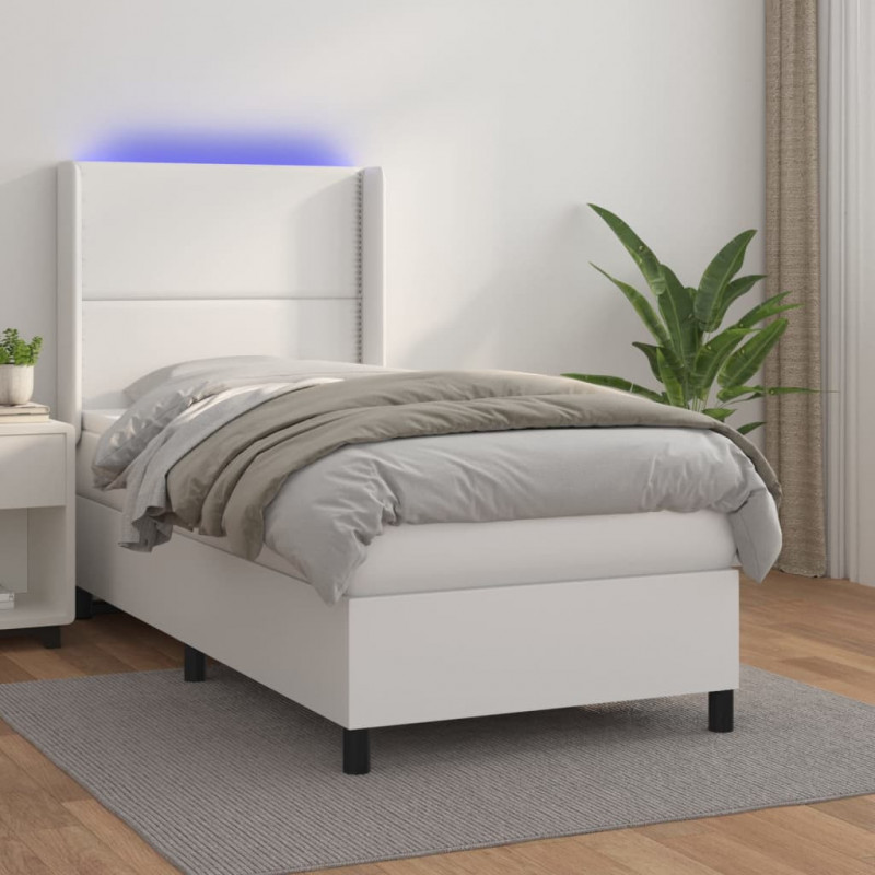 Boxspringbett mit Matratze & LED Weiß 80x200 cm Kunstleder