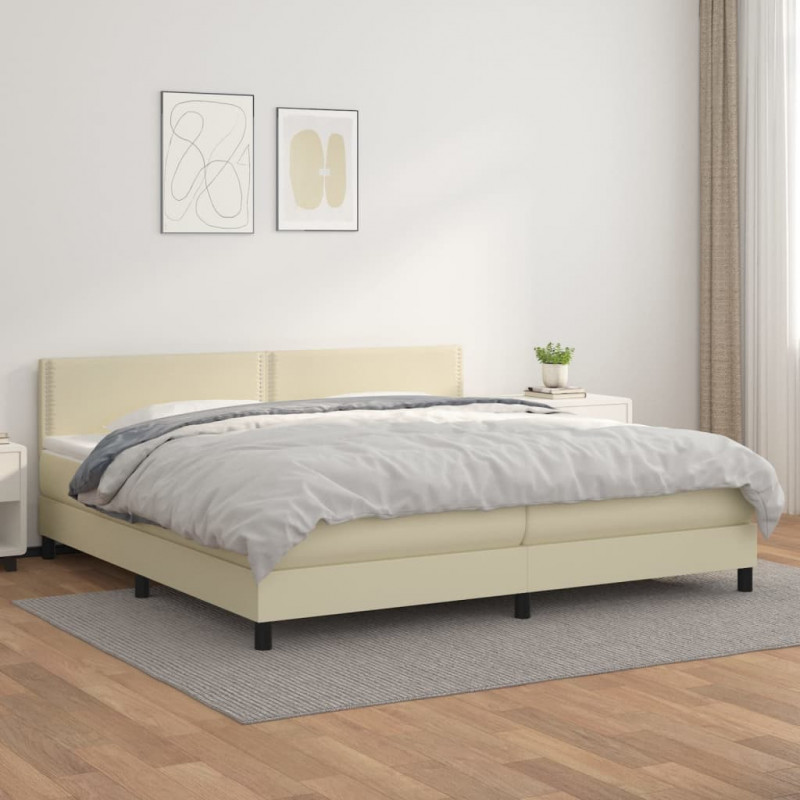 Boxspringbett mit Matratze Creme 200x200 cm Kunstleder