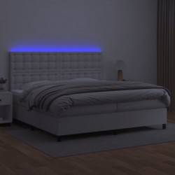 Boxspringbett mit Matratze & LED Weiß 200x200 cm Kunstleder