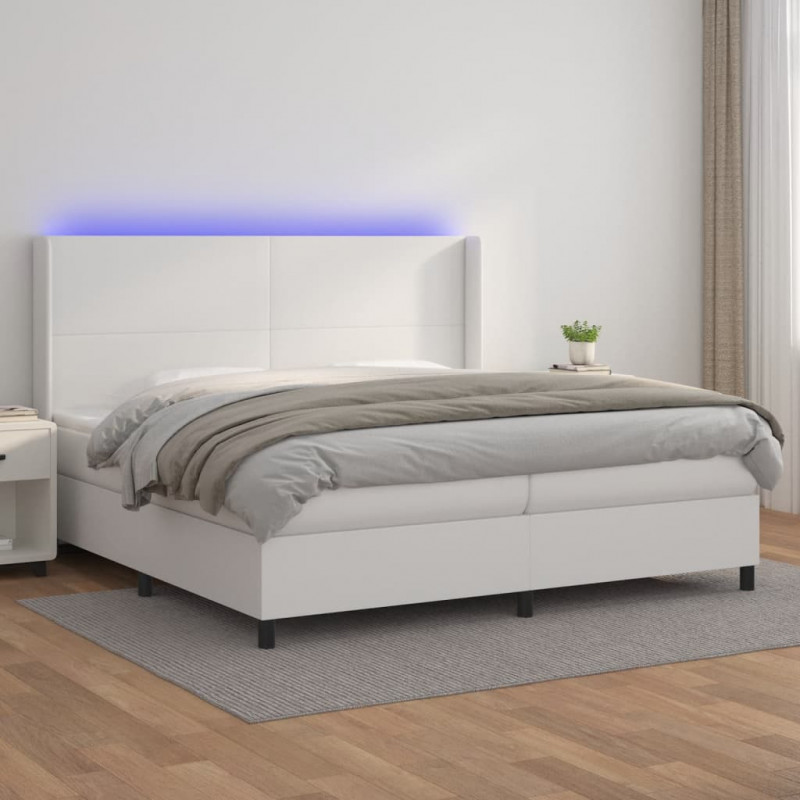 Boxspringbett mit Matratze & LED Weiß 200x200 cm Kunstleder