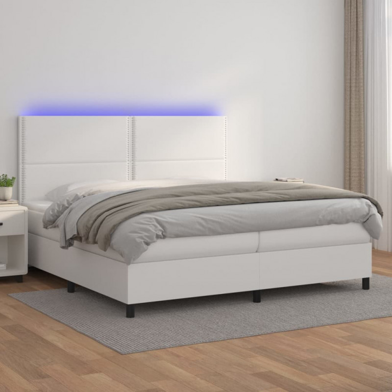 Boxspringbett mit Matratze & LED Weiß 200x200 cm Kunstleder