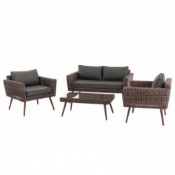 Loungeset Kiruna Rundrattan Braun-meliert 45 cm (Dunkelbraun)