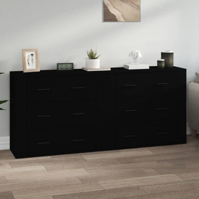 Sideboards 2 Stk. Schwarz Holzwerkstoff