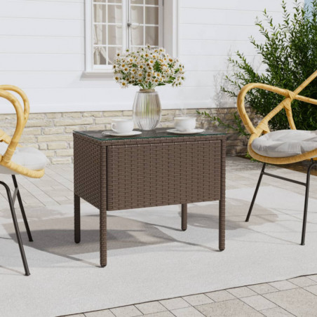 Beistelltisch Braun 53x37x48 cm Poly Rattan und Hartglas