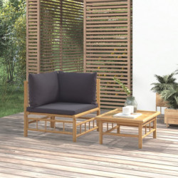 2-tlg. Garten-Lounge-Set mit Dunkelgrauen Kissen Bambus