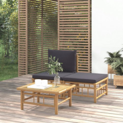3-tlg. Garten-Lounge-Set mit Dunkelgrauen Kissen Bambus