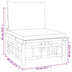 3-tlg. Garten-Lounge-Set mit Dunkelgrauen Kissen Bambus