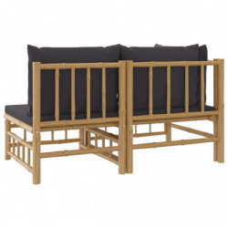 2-tlg. Garten-Lounge-Set mit Dunkelgrauen Kissen Bambus