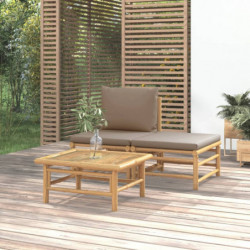 3-tlg. Garten-Lounge-Set mit Taupe Kissen Bambus