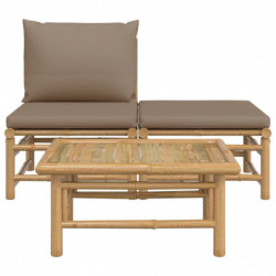 3-tlg. Garten-Lounge-Set mit Taupe Kissen Bambus