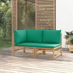 2-tlg. Garten-Lounge-Set mit Grünen Kissen Bambus