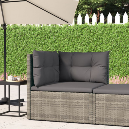 Garten-Ecksofa mit Kissen Grau Poly Rattan