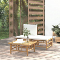 3-tlg. Garten-Lounge-Set mit Kissen Creme Bambus