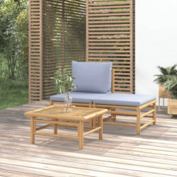 3-tlg. Garten-Lounge-Set mit Hellgrauen Kissen Bambus