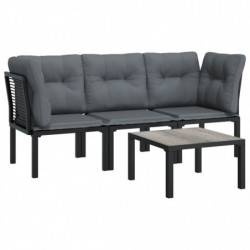 4-tlg. Garten-Lounge-Set Schwarz und Grau Poly Rattan
