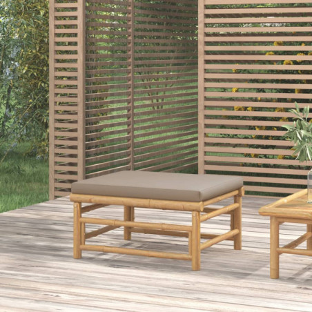 Gartenhocker mit Taupe Kissen Bambus