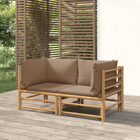 Garten-Ecksofas mit Taupe Kissen 2 Stk. Bambus