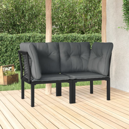 Garten-Eckstühle mit Kissen 2 Stk. Schwarz & Grau Poly Rattan