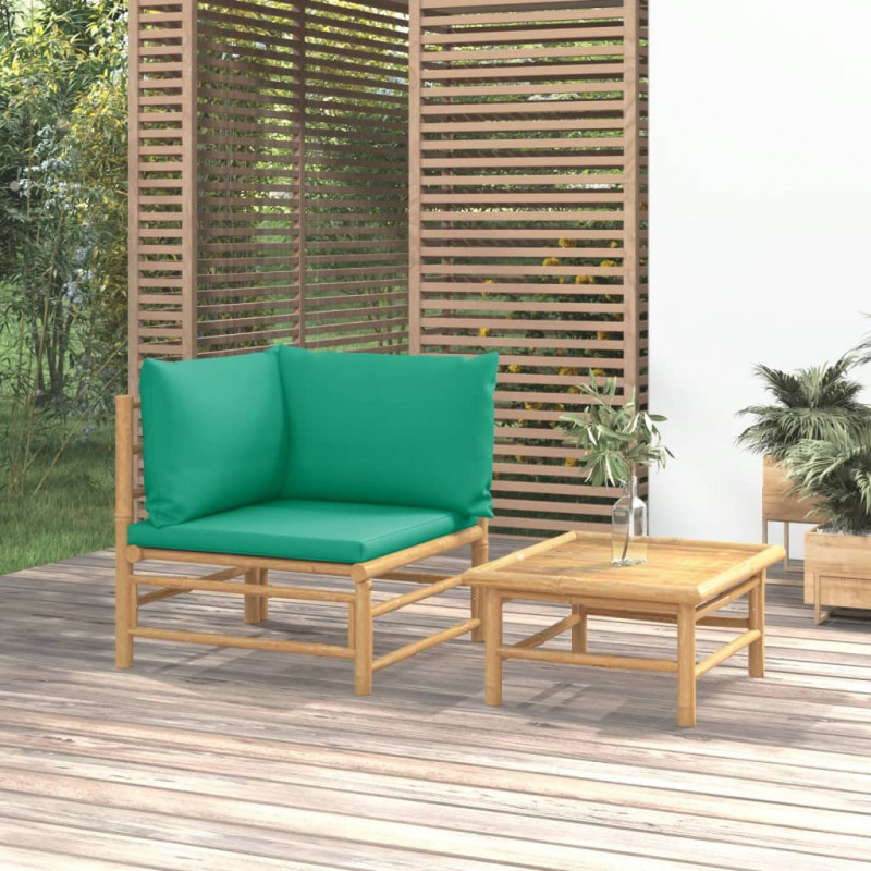 2-tlg. Garten-Lounge-Set mit Grünen Kissen Bambus