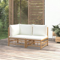 2-tlg. Garten-Lounge-Set mit Cremeweißen Kissen Bambus