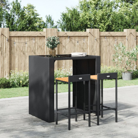 Barhocker 2 Stk. Schwarz Poly Rattan und Massivholz Akazie