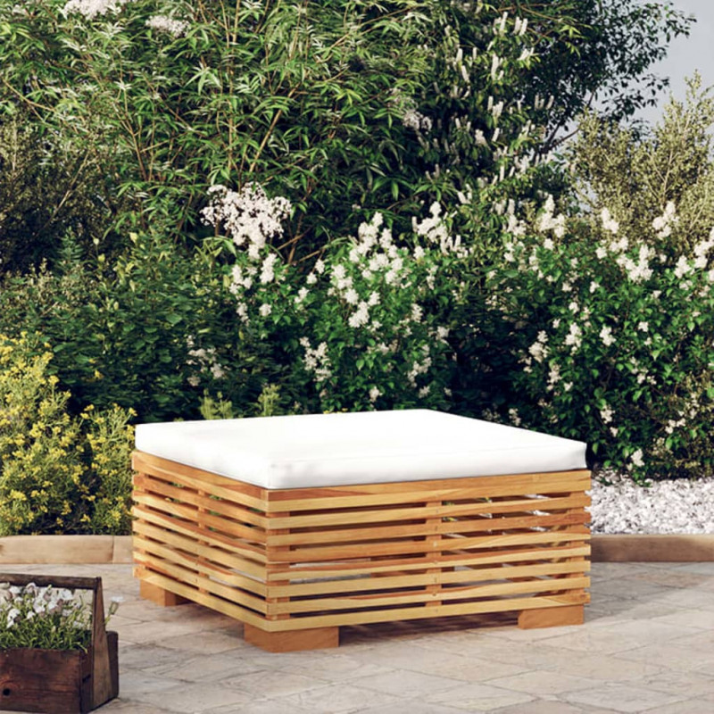 Gartenhocker mit Creme Kissen Massivholz Teak