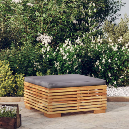 Gartenhocker mit Dunkelgrauen Kissen Massivholz Teak