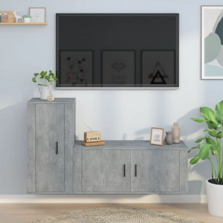 2-tlg. TV-Schrank-Set Betongrau Holzwerkstoff