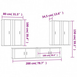 6-tlg. TV-Schrank-Set Braun Eichen-Optik Holzwerkstoff