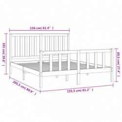 Massivholzbett mit Kopfteil Grau 150x200cm Kiefer 5FT King Size