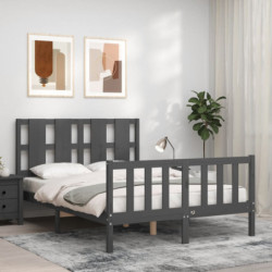 Massivholzbett mit Kopfteil Grau 140x190 cm