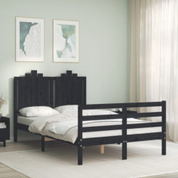 Massivholzbett mit Kopfteil Schwarz 4FT Small Double