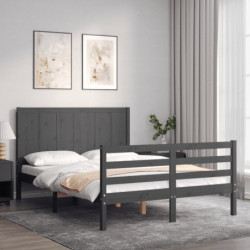 Massivholzbett mit Kopfteil Grau 120x200 cm
