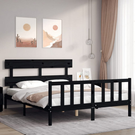 Massivholzbett mit Kopfteil Schwarz 5FT King Size