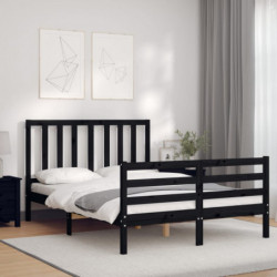 Massivholzbett mit Kopfteil Schwarz 140x190 cm