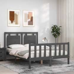 Massivholzbett mit Kopfteil Grau 140x190 cm