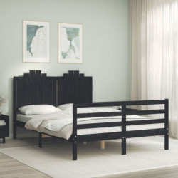 Massivholzbett mit Kopfteil Schwarz 140x200 cm
