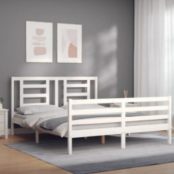 Massivholzbett mit Kopfteil Weiß 5FT King Size