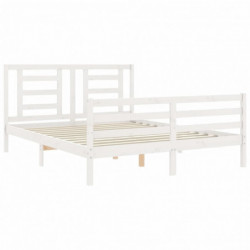 Massivholzbett mit Kopfteil Weiß 5FT King Size