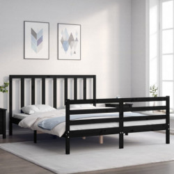 Massivholzbett mit Kopfteil Schwarz 5FT King Size