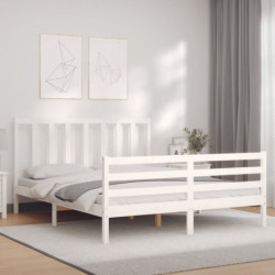 Massivholzbett mit Kopfteil Weiß 5FT King Size