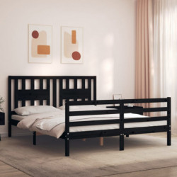 Massivholzbett mit Kopfteil Schwarz 5FT King Size