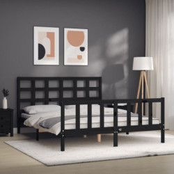 Massivholzbett mit Kopfteil Schwarz 5FT King Size