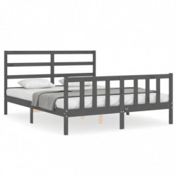 Massivholzbett mit Kopfteil Grau 5FT King Size