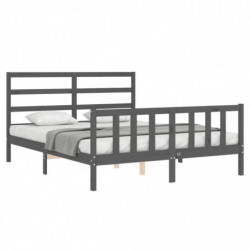 Massivholzbett mit Kopfteil Grau 5FT King Size