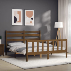 Massivholzbett mit Kopfteil Honigbraun 5FT King Size