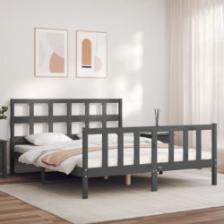 Massivholzbett mit Kopfteil Grau 160x200 cm